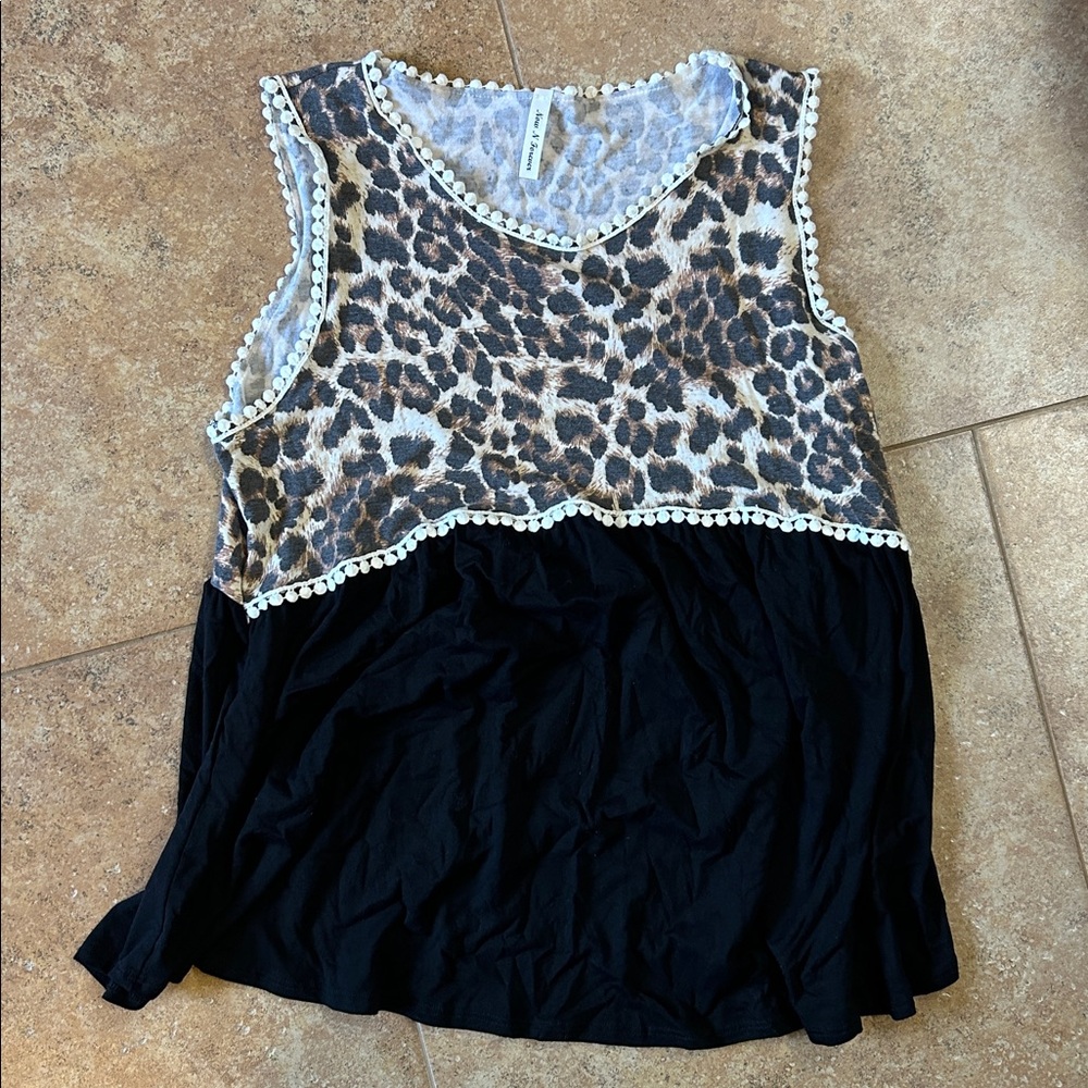 Leopard Print and Black Blouse